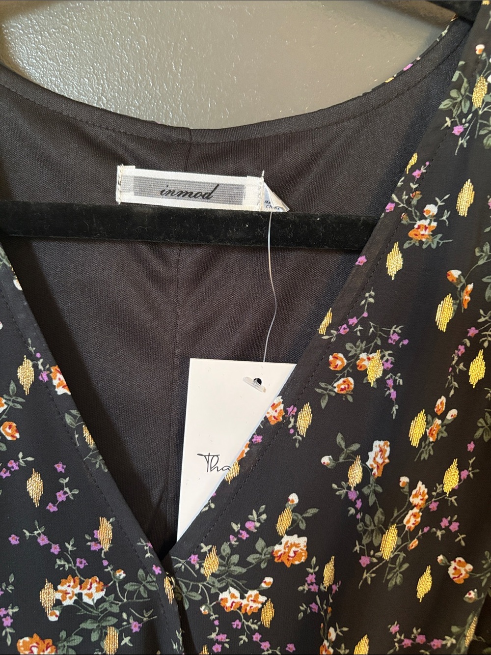 Black Floral Wrap Maxi Dress with Tie Waist - Picture 6 of 6